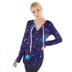 Realistic-night-sky-poster-with-constellations Tie Up T-shirt by Ket1n9