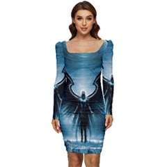 Rising Angel Fantasy Women Long Sleeve Ruched Stretch Jersey Dress by Ket1n9