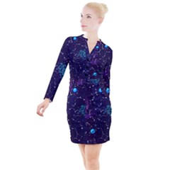 Realistic-night-sky-poster-with-constellations Button Long Sleeve Dress by Ket1n9