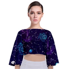 Realistic-night-sky-poster-with-constellations Tie Back Butterfly Sleeve Chiffon Top by Ket1n9