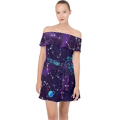 Realistic-night-sky-poster-with-constellations Off Shoulder Chiffon Dress by Ket1n9