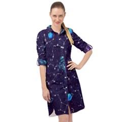 Realistic-night-sky-poster-with-constellations Long Sleeve Mini Shirt Dress by Ket1n9