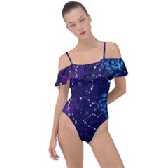 Realistic-night-sky-poster-with-constellations Frill Detail One Piece Swimsuit by Ket1n9