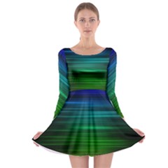 Blue And Green Lines Long Sleeve Skater Dress by Ket1n9