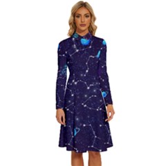 Realistic-night-sky-poster-with-constellations Long Sleeve Shirt Collar A-line Dress by Ket1n9