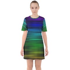 Blue And Green Lines Sixties Short Sleeve Mini Dress by Ket1n9