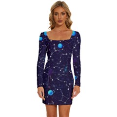 Realistic-night-sky-poster-with-constellations Long Sleeve Square Neck Bodycon Velvet Dress by Ket1n9