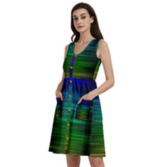 Blue And Green Lines Sleeveless Dress With Pocket by Ket1n9