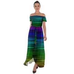 Blue And Green Lines Off Shoulder Open Front Chiffon Dress by Ket1n9