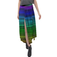 Blue And Green Lines Velour Split Maxi Skirt by Ket1n9