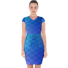 Blue Pattern Plain Cartoon Capsleeve Drawstring Dress  by Ket1n9