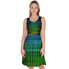 Blue And Green Lines Knee Length Skater Dress With Pockets by Ket1n9