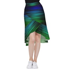 Blue And Green Lines Frill Hi Low Chiffon Skirt by Ket1n9