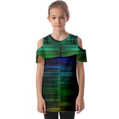 Blue And Green Lines Fold Over Open Sleeve Top by Ket1n9