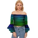 Blue And Green Lines Off Shoulder Flutter Bell Sleeve Top View1