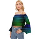 Blue And Green Lines Off Shoulder Flutter Bell Sleeve Top View2