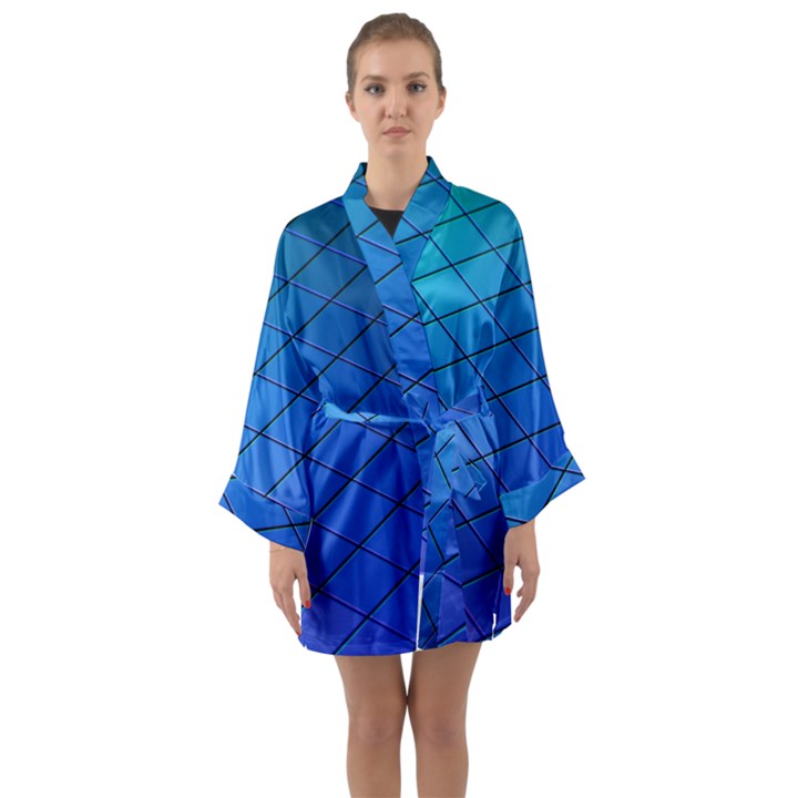 Blue Pattern Plain Cartoon Long Sleeve Satin Kimono