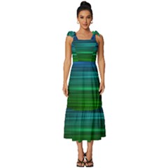 Blue And Green Lines Tie-strap Tiered Midi Chiffon Dress by Ket1n9