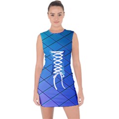 Blue Pattern Plain Cartoon Lace Up Front Bodycon Dress by Ket1n9