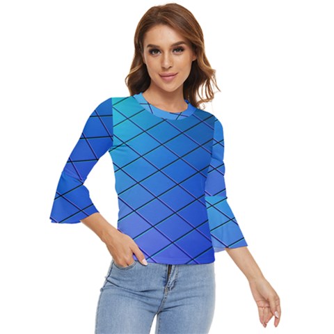 Blue Pattern Plain Cartoon Bell Sleeve Top by Ket1n9