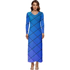 Blue Pattern Plain Cartoon Long Sleeve Longline Maxi Dress