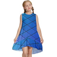 Blue Pattern Plain Cartoon Kids  Frill Swing Dress by Ket1n9