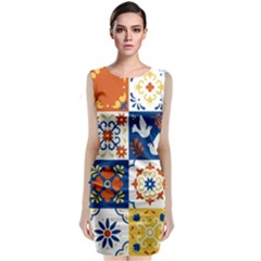 Mexican-talavera-pattern-ceramic-tiles-with-flower-leaves-bird-ornaments-traditional-majolica-style- Sleeveless Velvet Midi Dress by Ket1n9