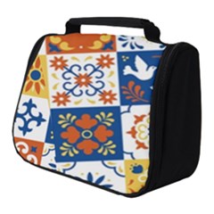 Mexican-talavera-pattern-ceramic-tiles-with-flower-leaves-bird-ornaments-traditional-majolica-style- Full Print Travel Pouch (small) by Ket1n9