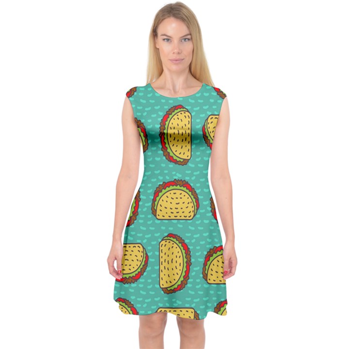 Taco-drawing-background-mexican-fast-food-pattern Capsleeve Midi Dress