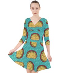 Taco-drawing-background-mexican-fast-food-pattern Quarter Sleeve Front Wrap Dress by Ket1n9