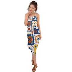 Mexican-talavera-pattern-ceramic-tiles-with-flower-leaves-bird-ornaments-traditional-majolica-style- Waist Tie Cover Up Chiffon Dress by Ket1n9