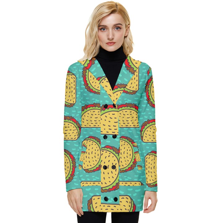 Taco-drawing-background-mexican-fast-food-pattern Button Up Hooded Coat 