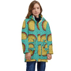 Taco-drawing-background-mexican-fast-food-pattern Kids  Hooded Longline Puffer Jacket by Ket1n9