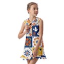 Mexican-talavera-pattern-ceramic-tiles-with-flower-leaves-bird-ornaments-traditional-majolica-style- Kids  Pilgrim Collar Ruffle Hem Dress View2