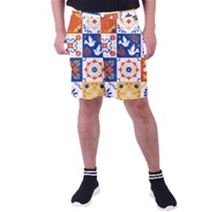 Mexican-talavera-pattern-ceramic-tiles-with-flower-leaves-bird-ornaments-traditional-majolica-style- Men s Pocket Shorts by Ket1n9