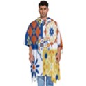 Mexican-talavera-pattern-ceramic-tiles-with-flower-leaves-bird-ornaments-traditional-majolica-style- Men s Hooded Rain Ponchos View1