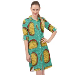 Taco-drawing-background-mexican-fast-food-pattern Long Sleeve Mini Shirt Dress by Ket1n9