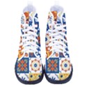 Mexican-talavera-pattern-ceramic-tiles-with-flower-leaves-bird-ornaments-traditional-majolica-style- Kid s High-Top Canvas Sneakers View1