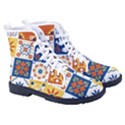 Mexican-talavera-pattern-ceramic-tiles-with-flower-leaves-bird-ornaments-traditional-majolica-style- Kid s High-Top Canvas Sneakers View3