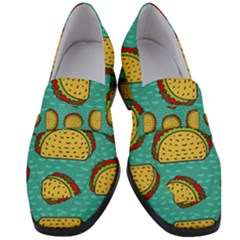 Taco-drawing-background-mexican-fast-food-pattern Women s Chunky Heel Loafers by Ket1n9