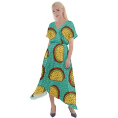 Taco-drawing-background-mexican-fast-food-pattern Cross Front Sharkbite Hem Maxi Dress by Ket1n9