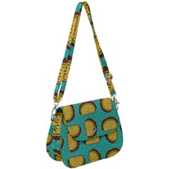 Taco-drawing-background-mexican-fast-food-pattern Saddle Handbag by Ket1n9