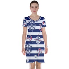 Seamless-marine-pattern Short Sleeve Nightdress by Ket1n9