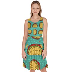 Taco-drawing-background-mexican-fast-food-pattern Knee Length Skater Dress With Pockets by Ket1n9