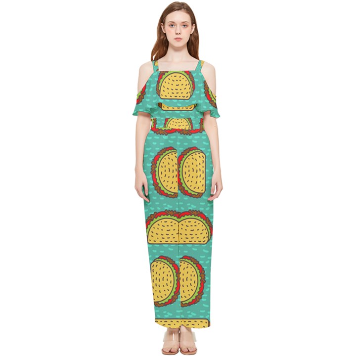 Taco-drawing-background-mexican-fast-food-pattern Draped Sleeveless Chiffon Jumpsuit