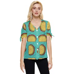 Taco-drawing-background-mexican-fast-food-pattern Bow Sleeve Button Up Top by Ket1n9