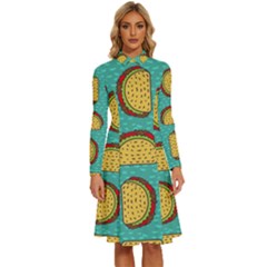 Taco-drawing-background-mexican-fast-food-pattern Long Sleeve Shirt Collar A-line Dress by Ket1n9