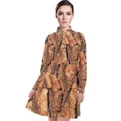 Bark Texture Wood Large Rough Red Wood Outside California Long Sleeve Chiffon Shirt Dress by Ket1n9