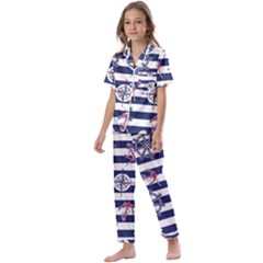 Seamless-marine-pattern Kids  Satin Short Sleeve Pajamas Set by Ket1n9