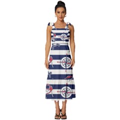 Seamless-marine-pattern Tie-strap Tiered Midi Chiffon Dress by Ket1n9